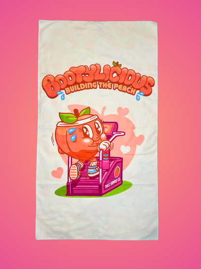Bootylicious Gym Towel - Building the peach - Cartoon Peach on a stairmaster. 