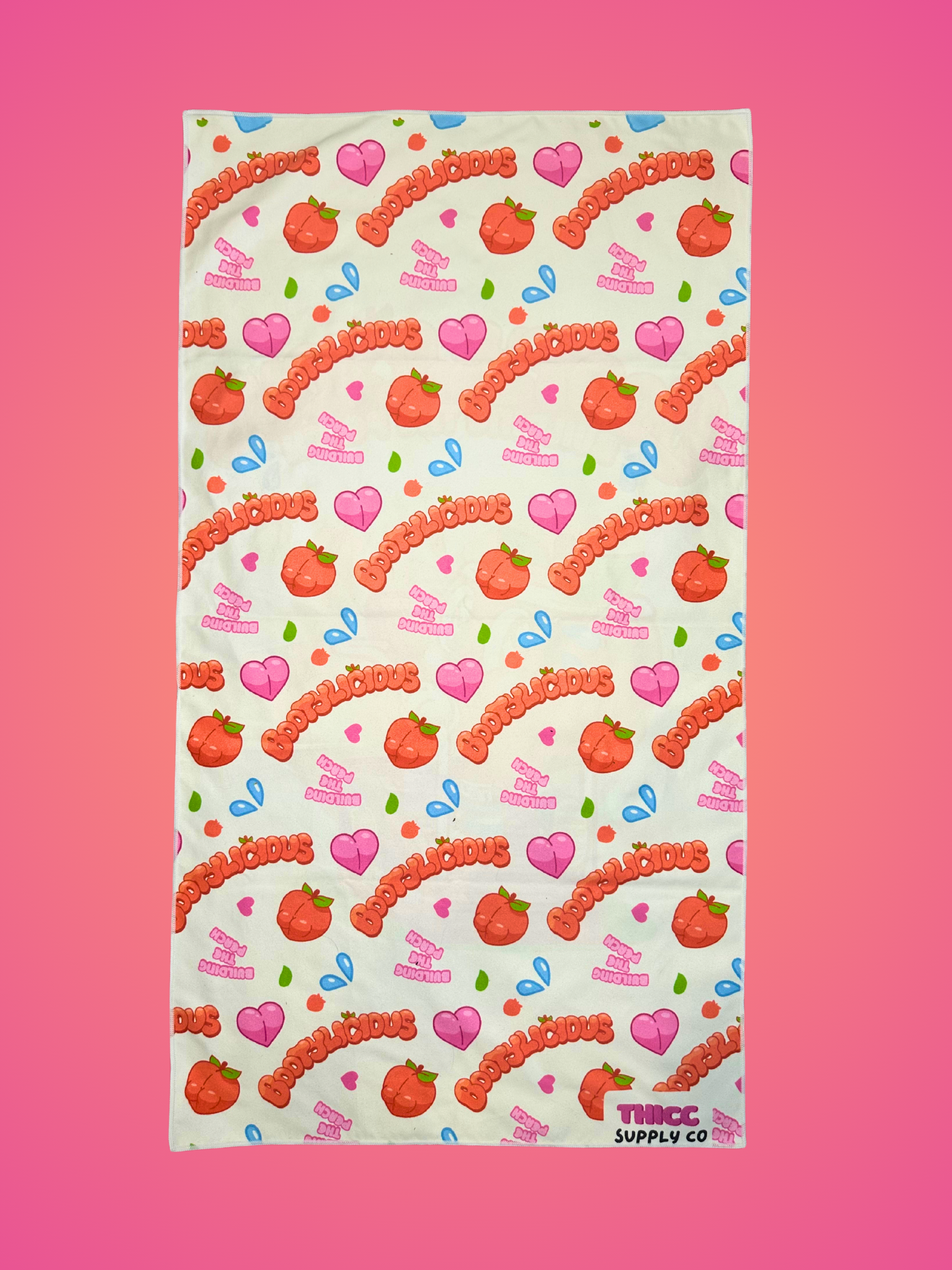 Bootylicous Gym Towel Back - Repeating Pattern - Building the Peach 