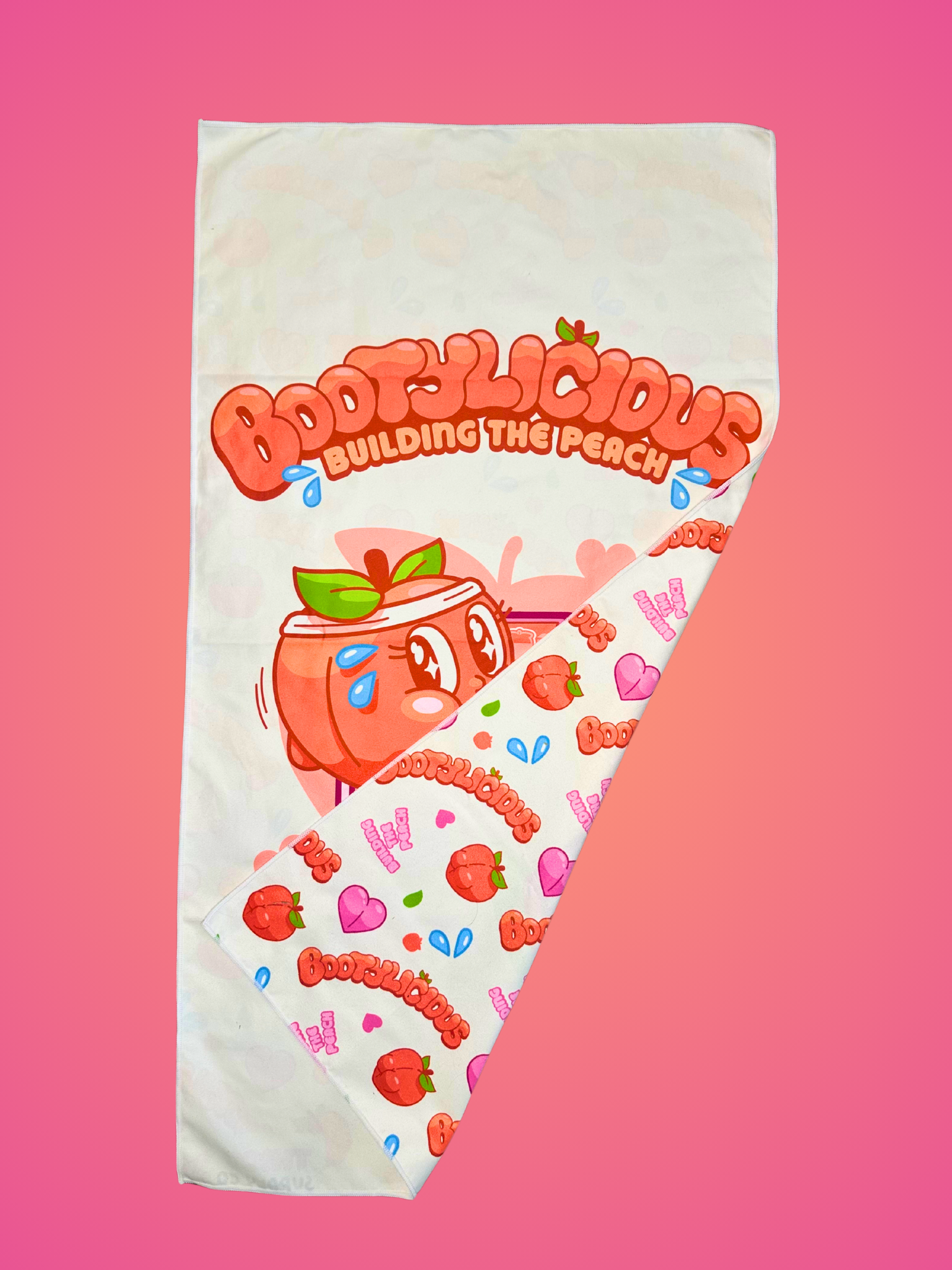 Bootylicous Gym Towel folded over so you can see how the sides are different. 